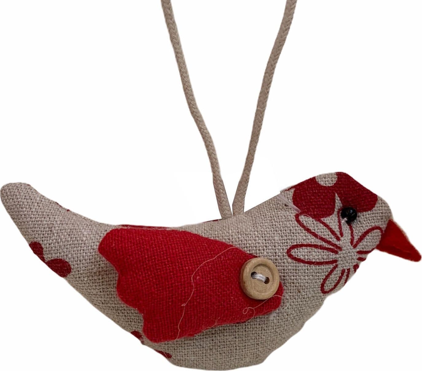 Pendaglio Uccellino in pezza h 7 cm, pallina per albero di natale addobbi natalizi Rosso - 4