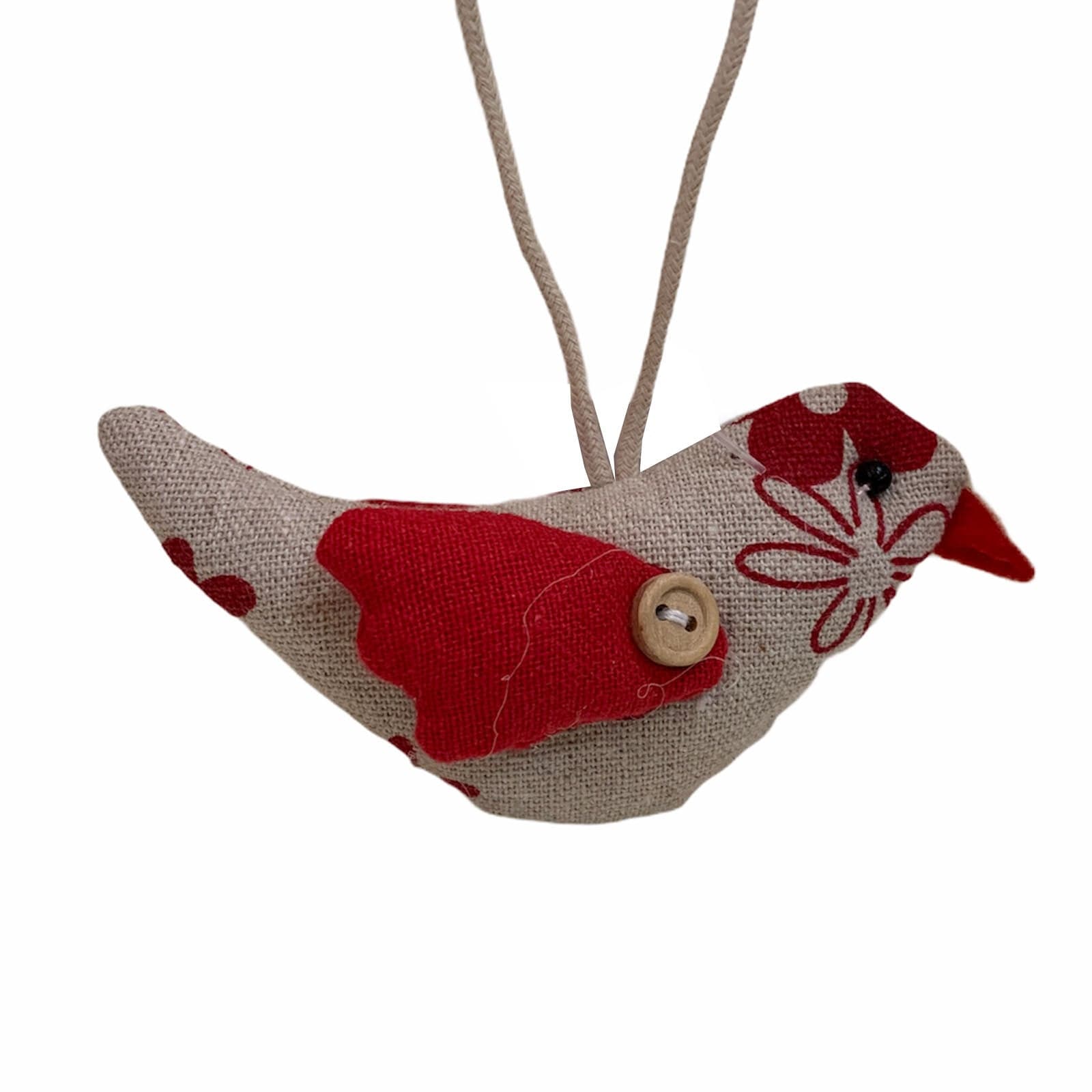 Pendaglio Uccellino in pezza h 7 cm, pallina per albero di natale addobbi natalizi Rosso - 4