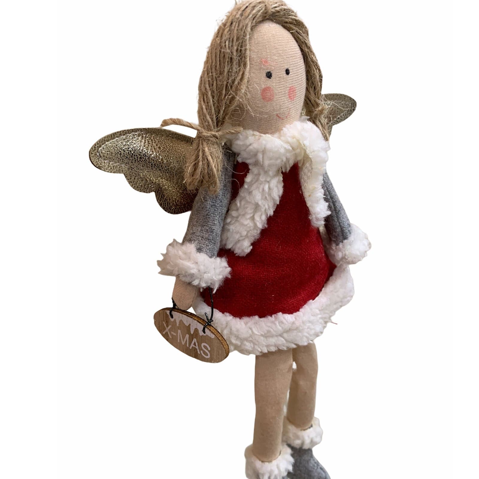 Pendaglio angelo in pezza h 26 cm, pallina per albero di natale addobbi natalizi Rosso - 2
