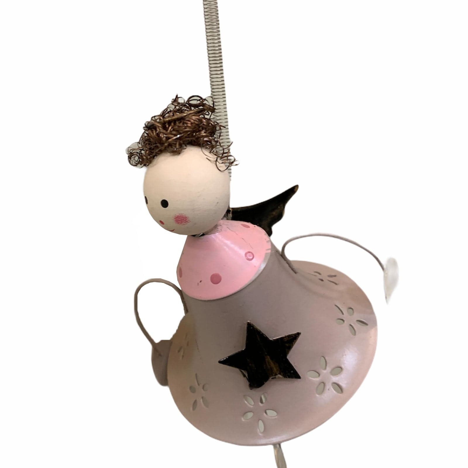 Pendaglio Angioletto in latta h 13 cm, pallina per Albero di Natale addobbi natalizi - 3