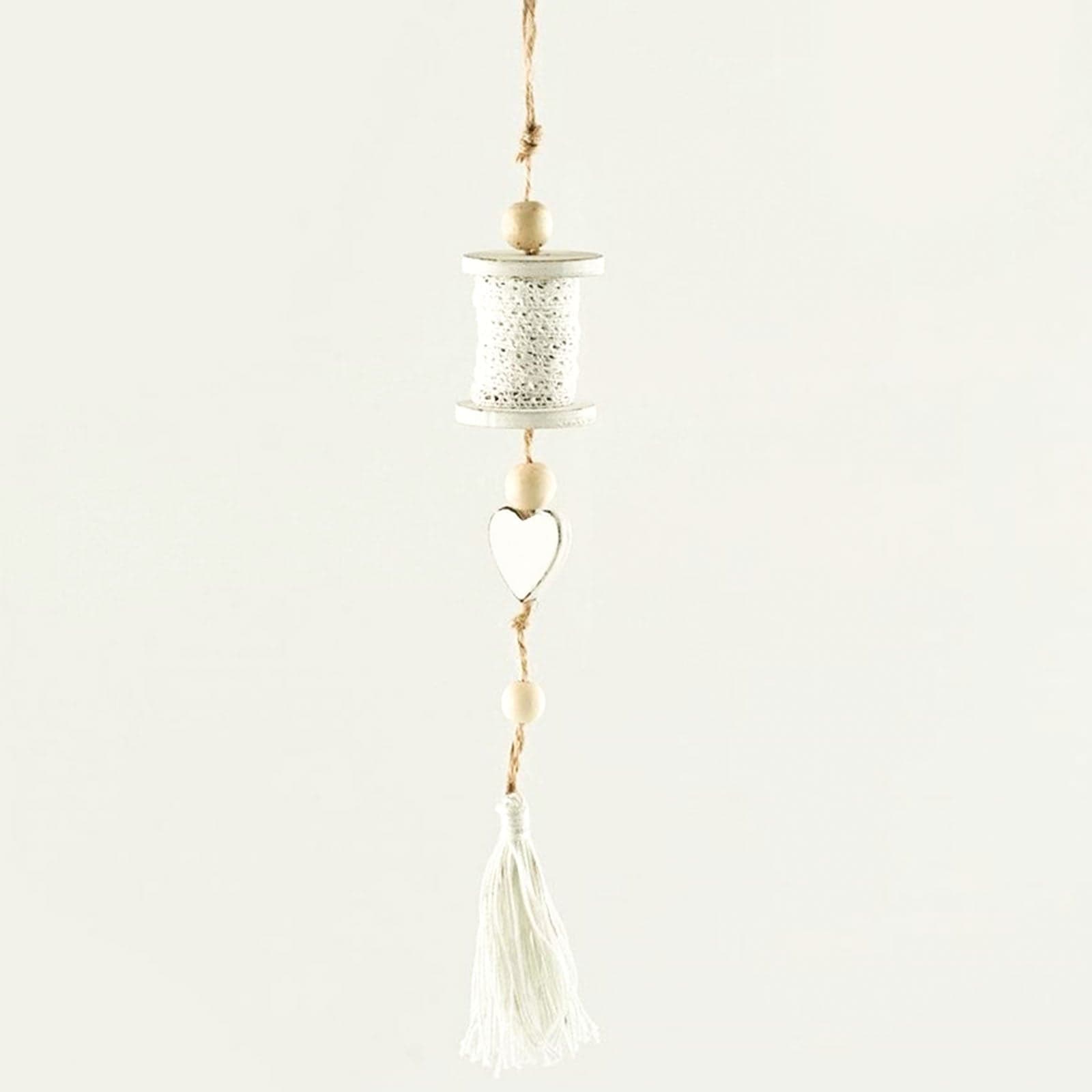 Pendaglio Bianco rocchetto in legno h 35 cm, pallina per Albero di Natale addobbi natalizi - 2