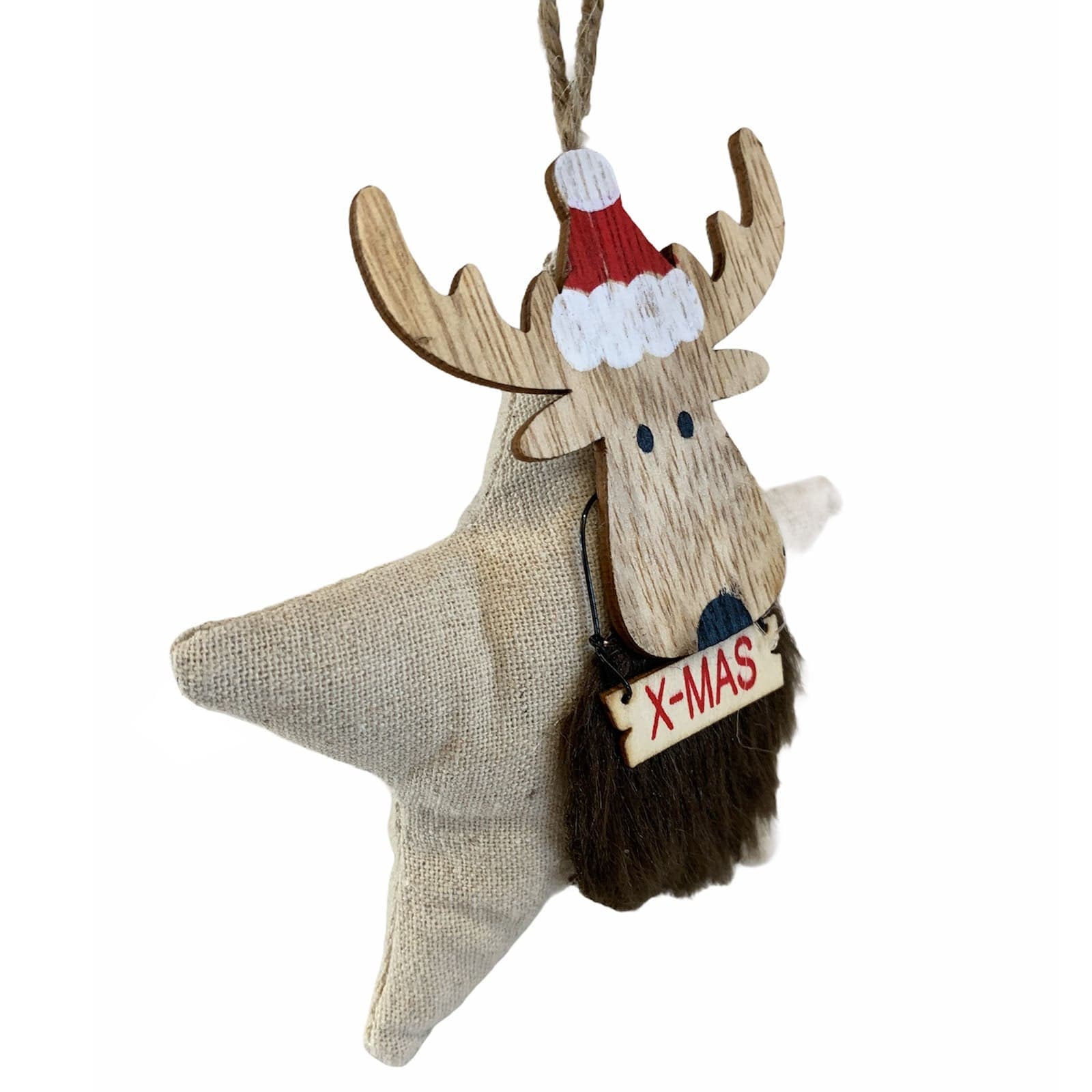 Pendaglio Rosso stella con renna in stoffa h 12 cm, pallina per Albero di Natale addobbi natalizi - 2