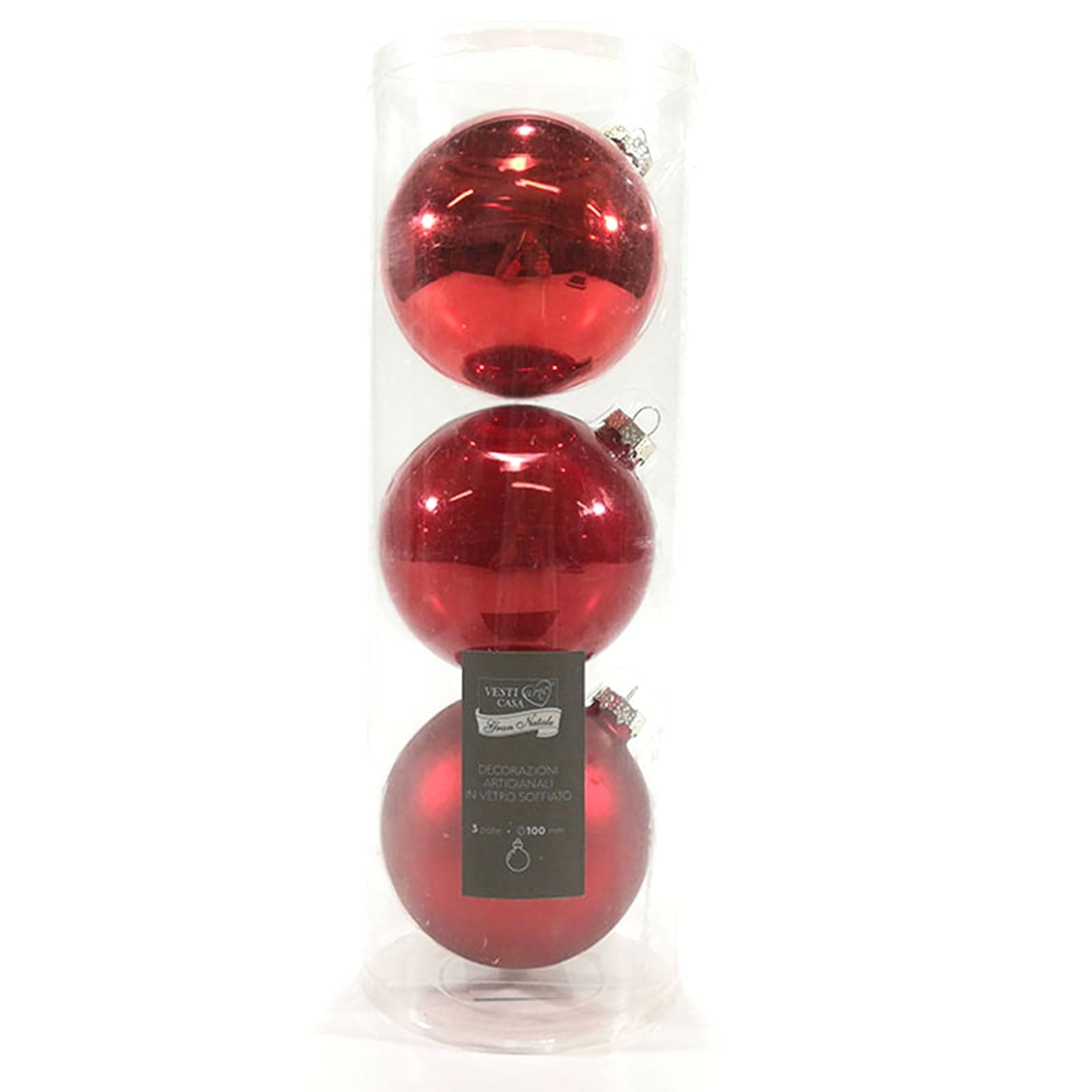 3 palline per albero di Natale in vetro Rosso da Ø10, Pendaglio Tinta Unita - 2