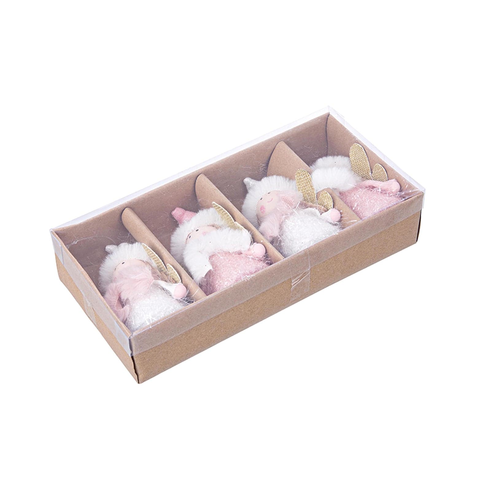 4 Pendagli bambolina in pezza h 11 cm, pallina per albero di natale addobbi natalizi Rosa - 2