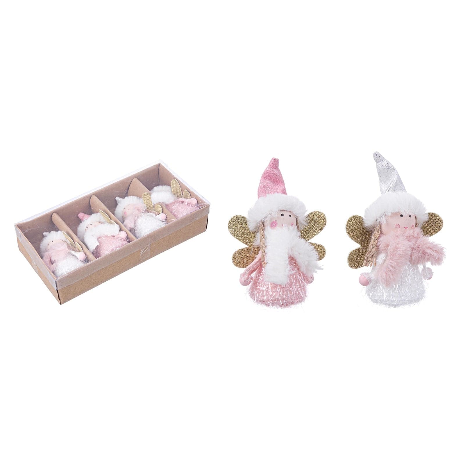 4 Pendagli bambolina in pezza h 11 cm, pallina per albero di natale addobbi natalizi Rosa - 3