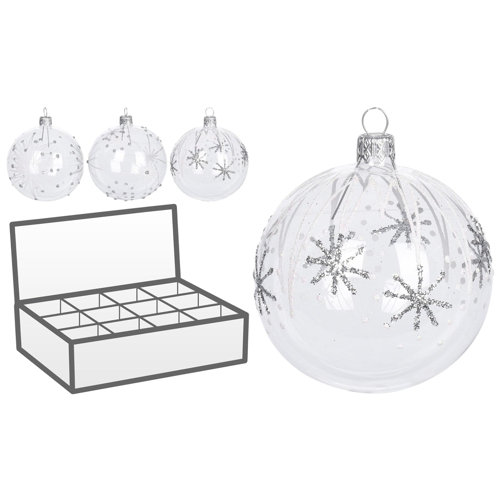 6 palline per albero di natale in vetro con glitter da Ø 10 cm pendaglio decorato - 3