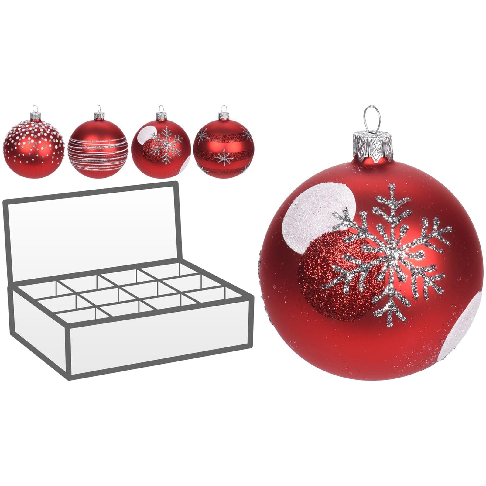 12 palline per albero di natale in vetro con glitter da Ø 8 cm pendaglio decorato - 3