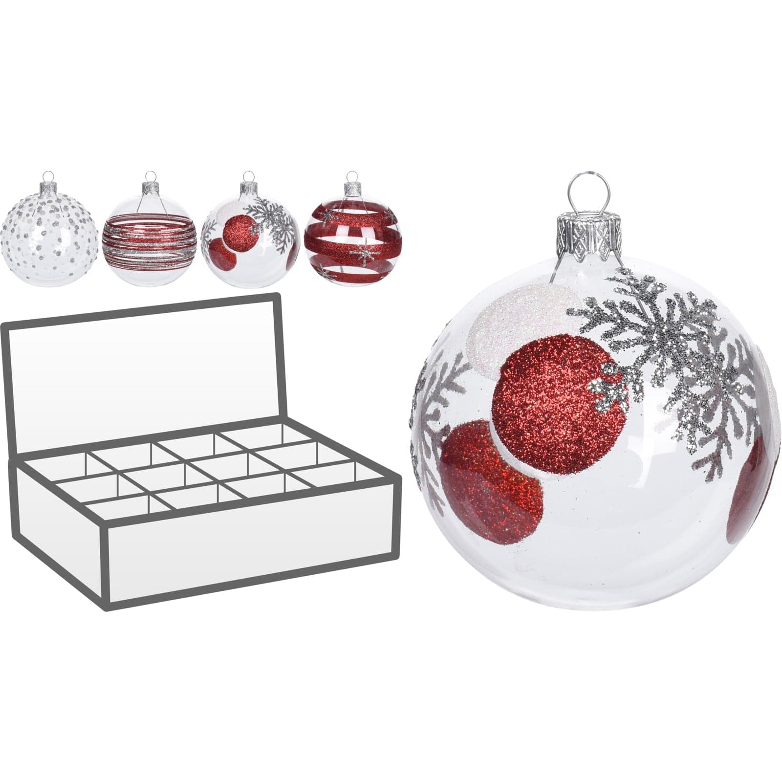 6 palline per albero di natale in vetro da Ø 10 cm pendaglio decorato - 6