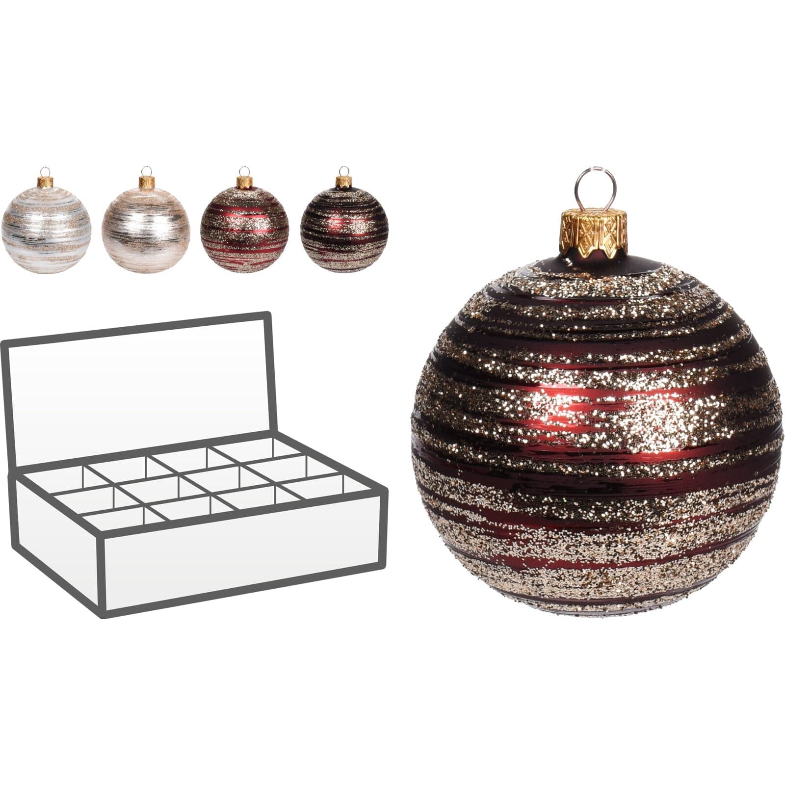 Pz 6 palline per albero di natale in vetro con Glitter da Ø 10 cm pendaglio decorato - 3