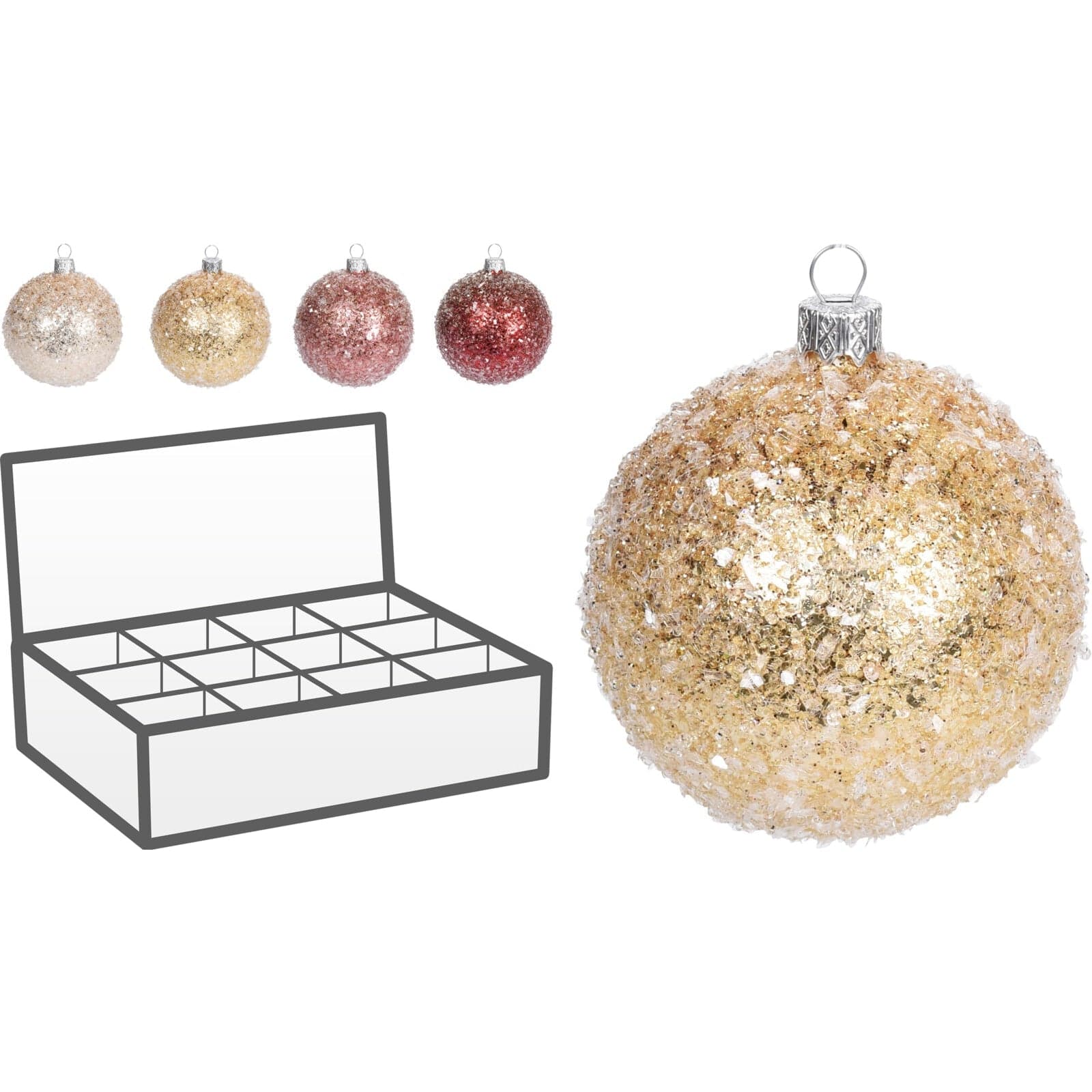 Pz 6 palline per albero di natale in vetro effetto neve da Ø 10 cm pendaglio decorato - 3