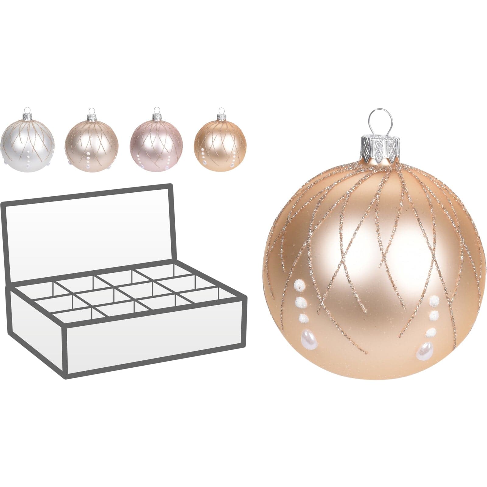 Pz 6 palline per albero di natale in vetro con Glitter da Ø 10 cm pendaglio decorato - 3