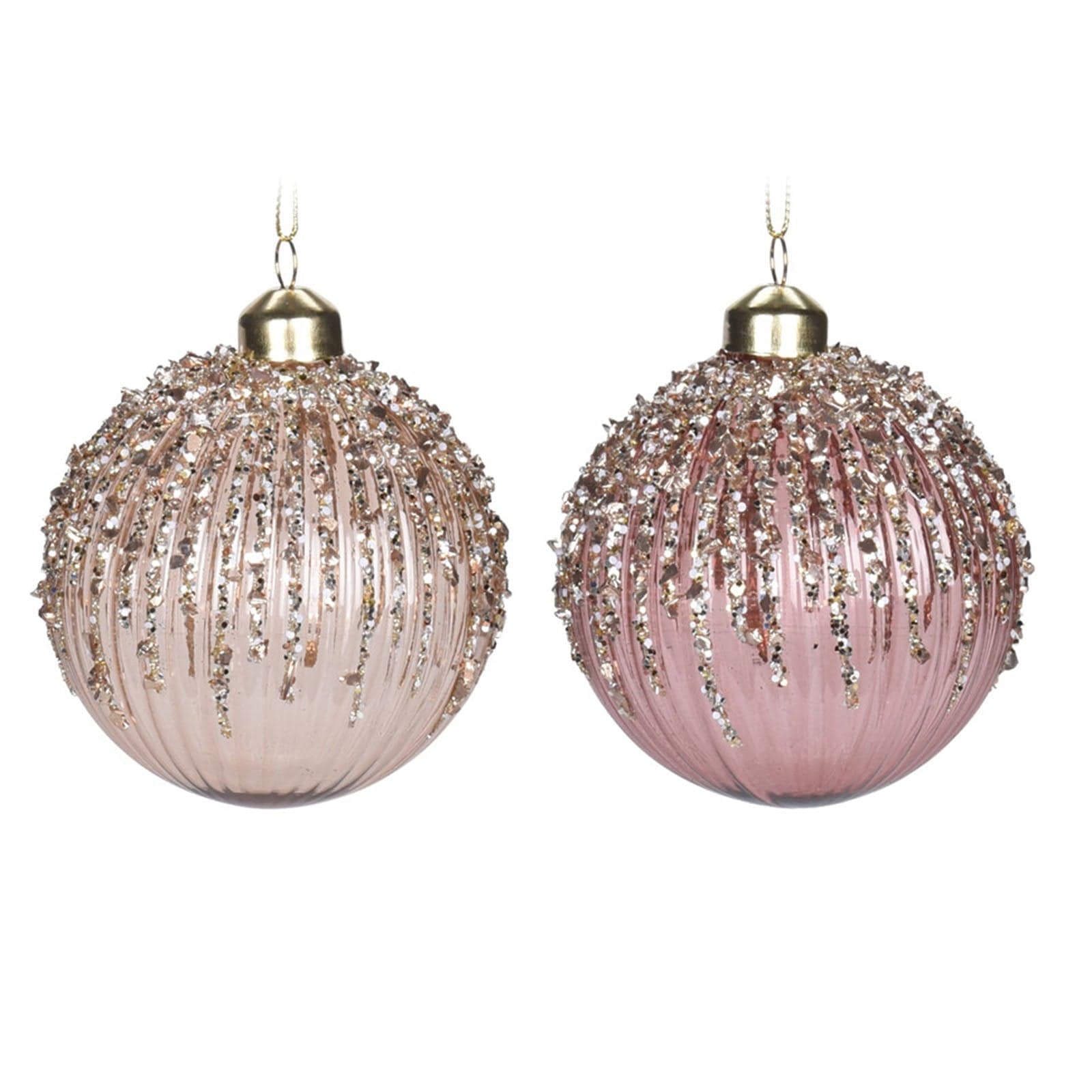 Pz 12 palline per albero di natale in vetro con Glitter da Ø 8 cm pendaglio decorato - 2
