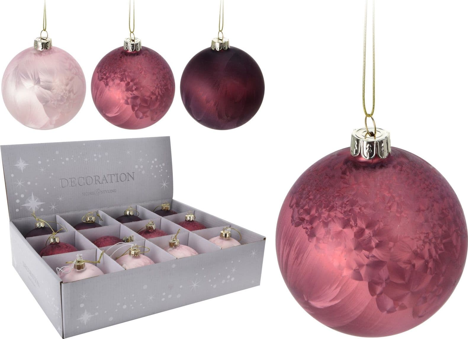Pz 12 palline per albero di natale in vetro Rosa sfumate da Ø 8 cm pendaglio decorato - 2
