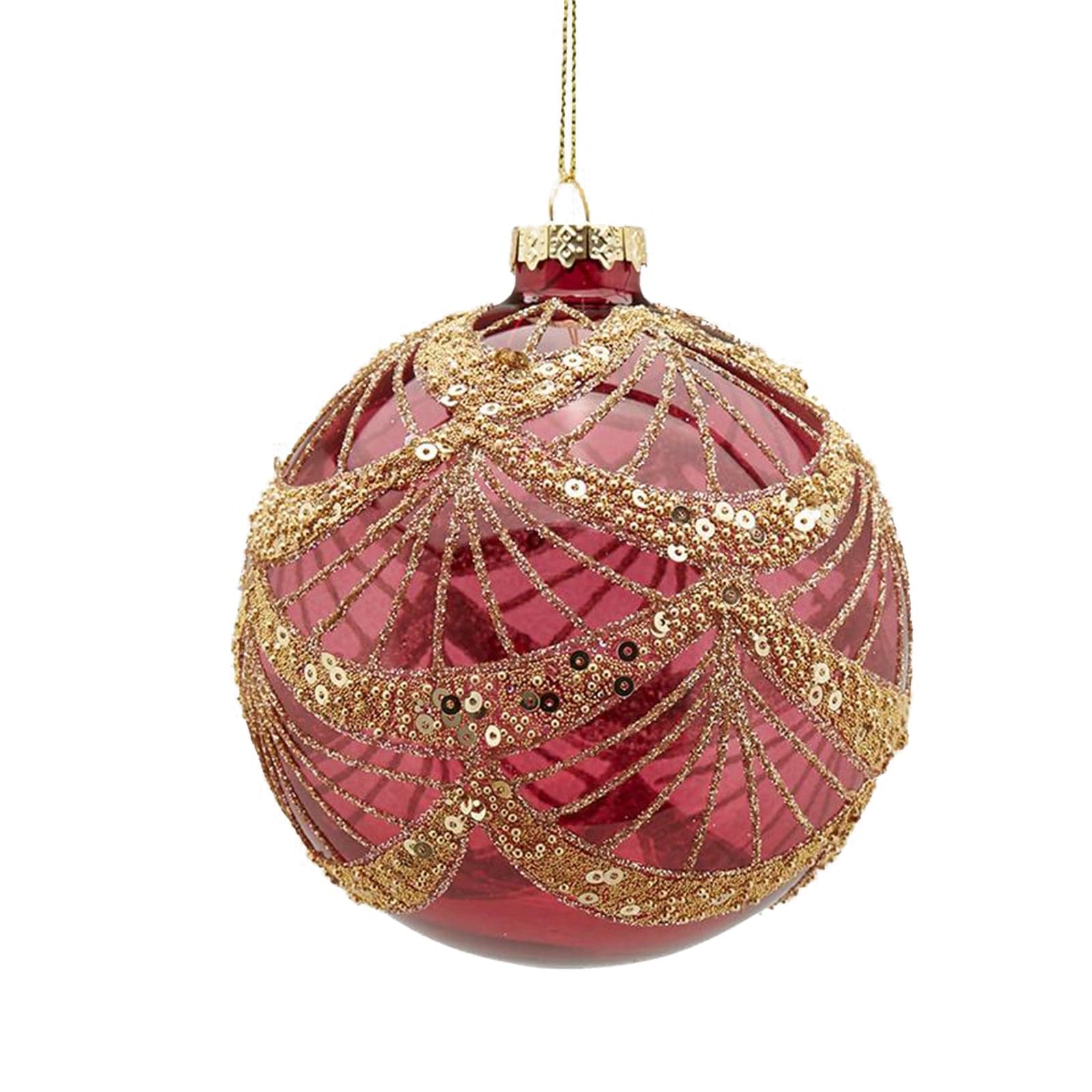 Pallina in vetro rosso e dorato per albero di natale sfera natalizia particolare - 2