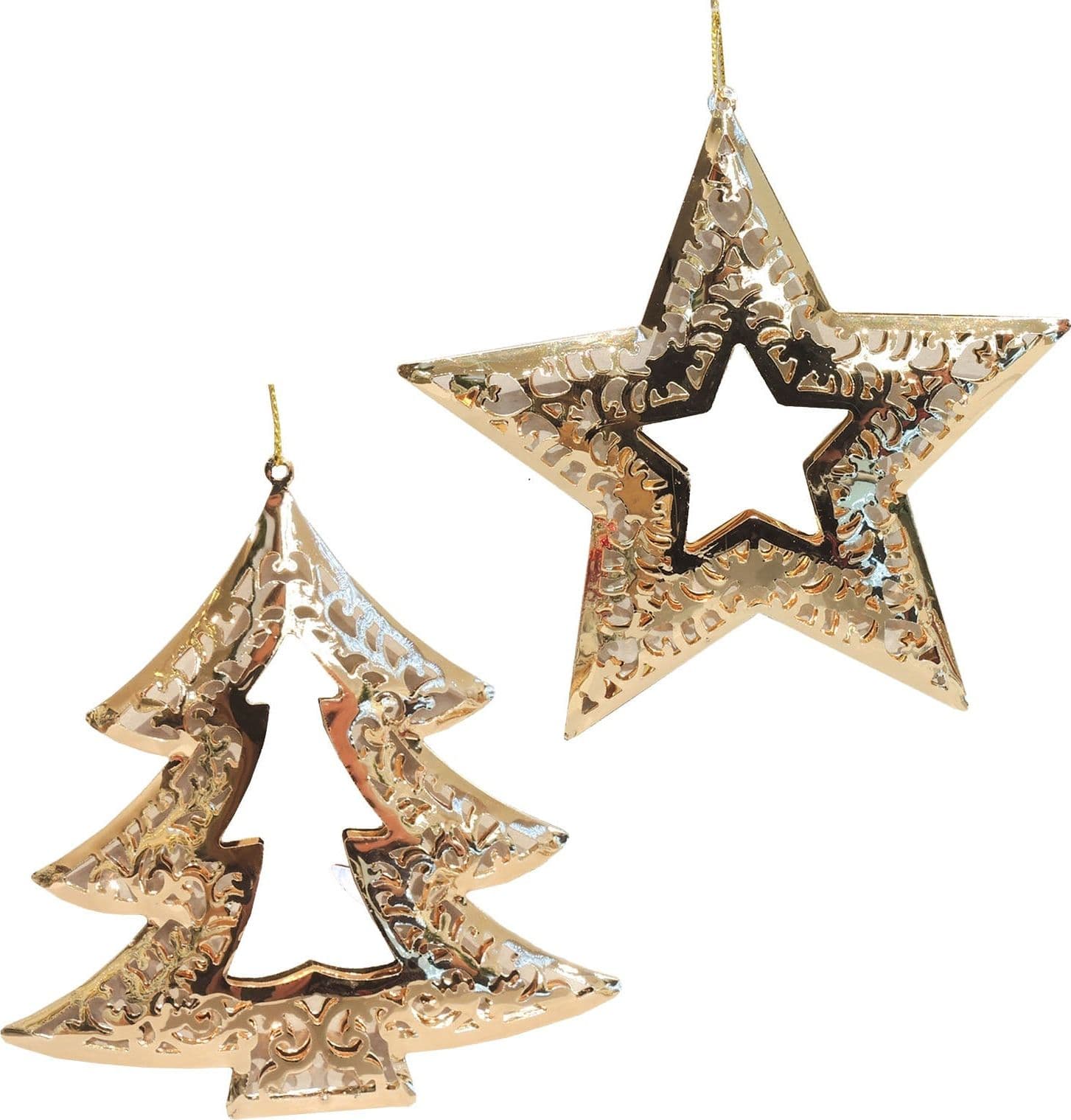 Pendaglio a forma di Albero e Stella traforata in metallo, decorazione natalizia per albero di natale - 2