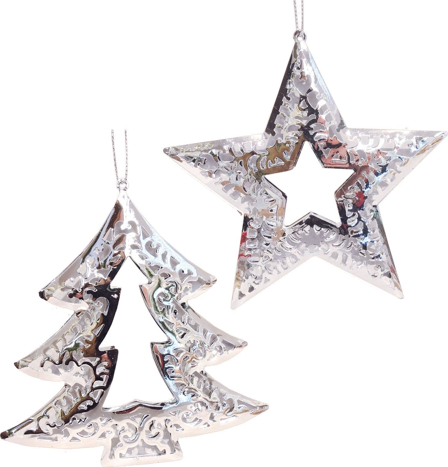 Pendaglio a forma di Albero e Stella traforata in metallo, decorazione natalizia per albero di natale - 3