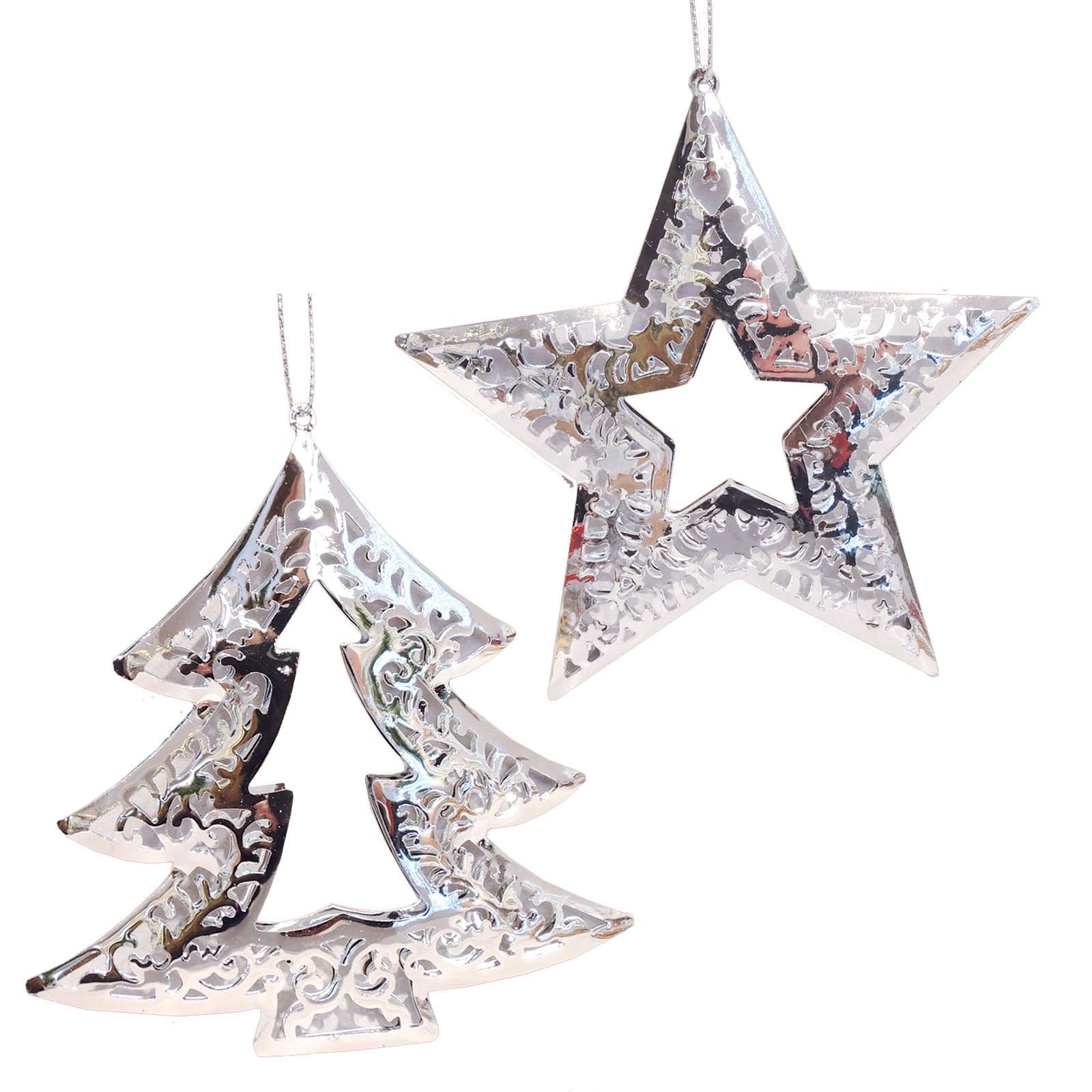 Pendaglio a forma di Albero e Stella traforata in metallo, decorazione natalizia per albero di natale - 3