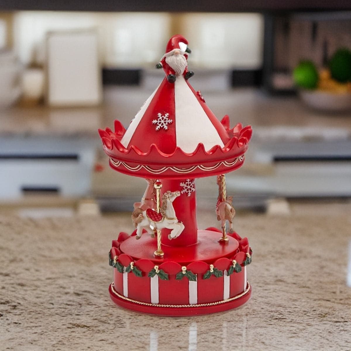 Giostra animata "Carosello" carillon rosso e bianco, decorazione da Ø 11 x h 20 cm - 2