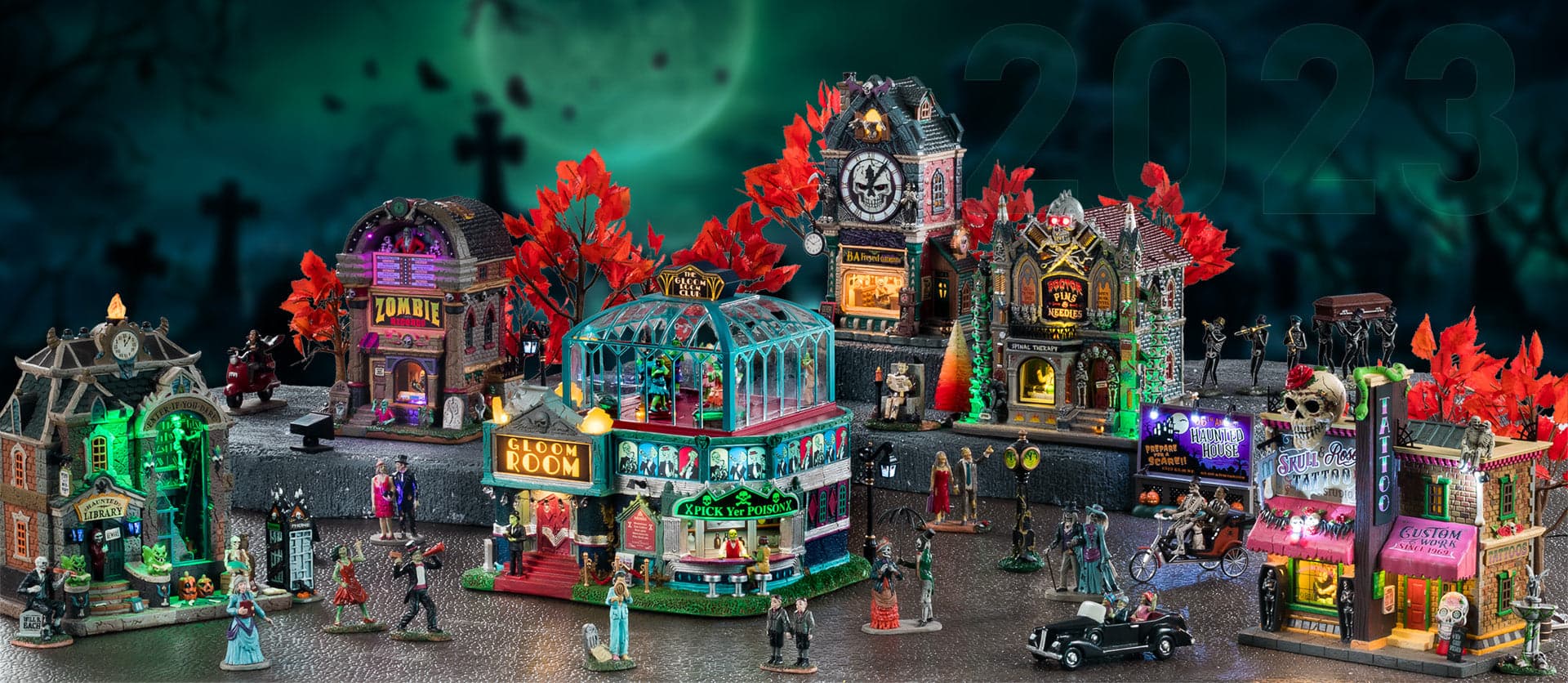 Decorazione "Isola di Jacks inquietanti" per Villaggio di Natale e presepe, in Resina da h 26 cm - 3