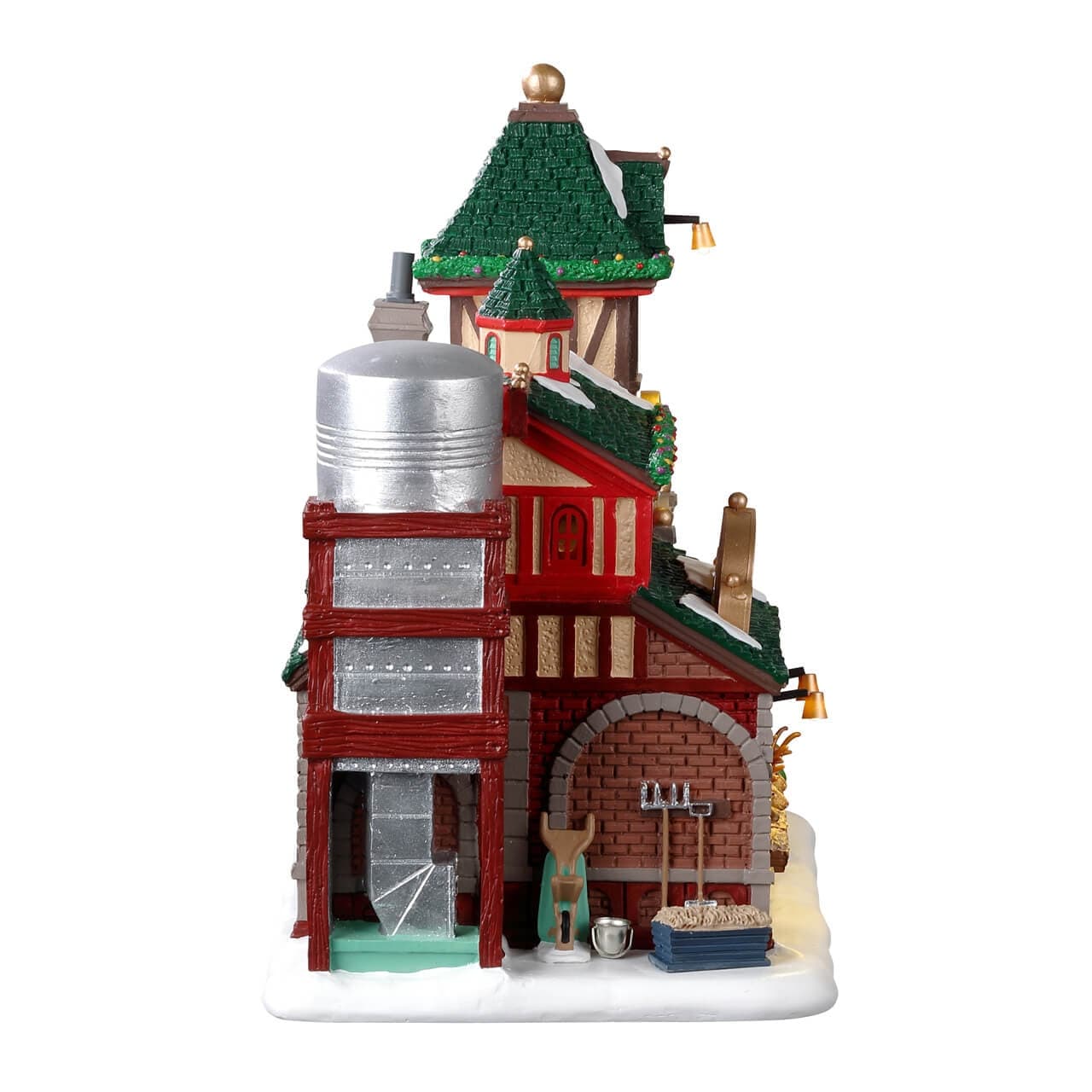 Decorazione "Stable di renne di Babbo Natale" per Villaggio di Natale e presepe, in Resina da h 14,5 cm - 2