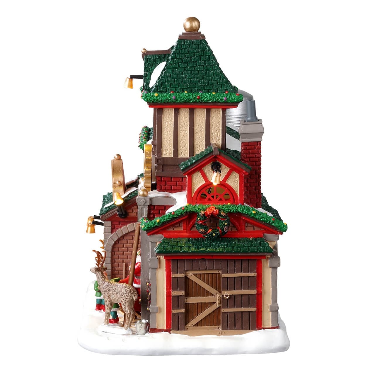 Decorazione "Stable di renne di Babbo Natale" per Villaggio di Natale e presepe, in Resina da h 14,5 cm - 3