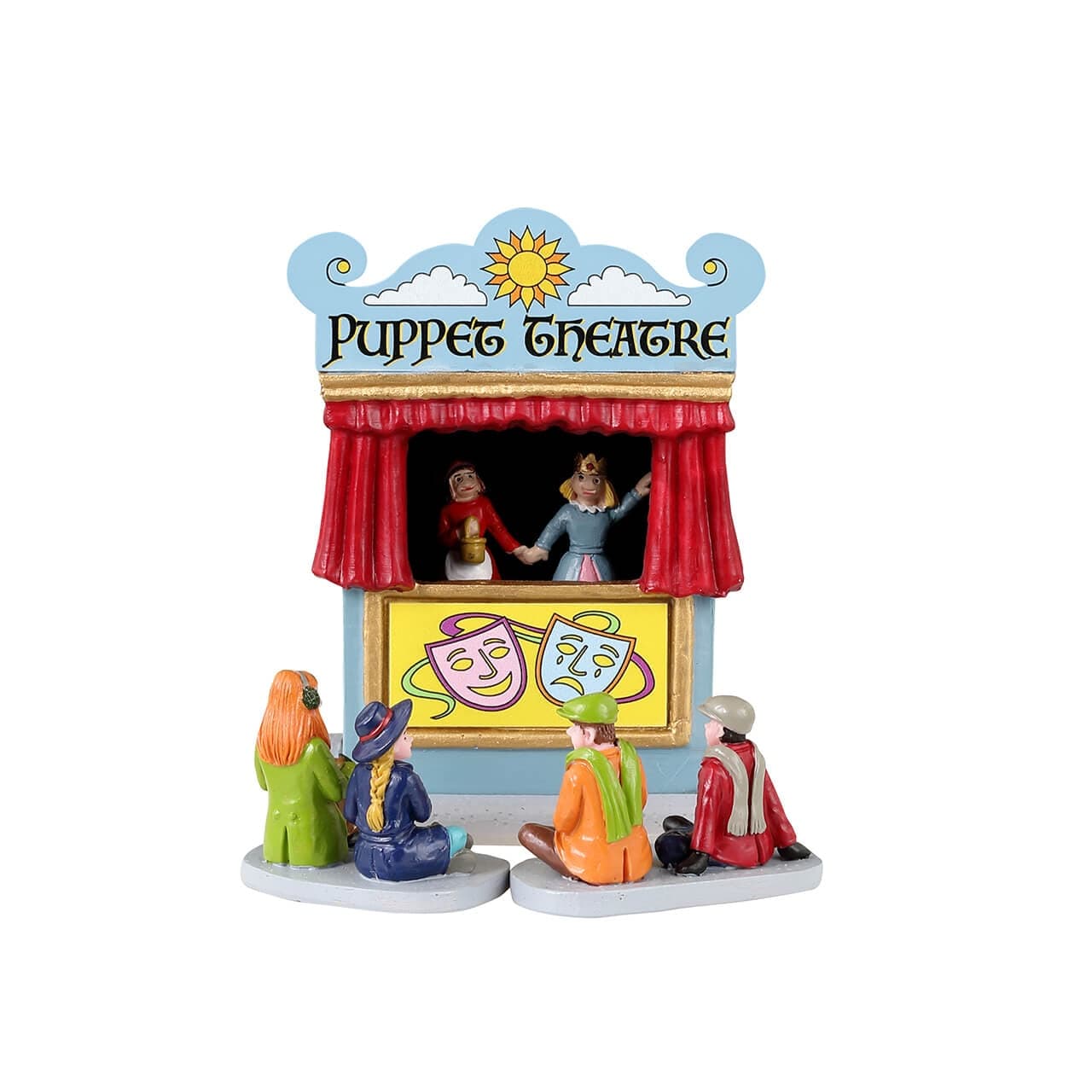 Decorazione "Set teatrale di marionette di 3" per Villaggio di Natale e presepe, in Resina da h 6,5 cm - 5