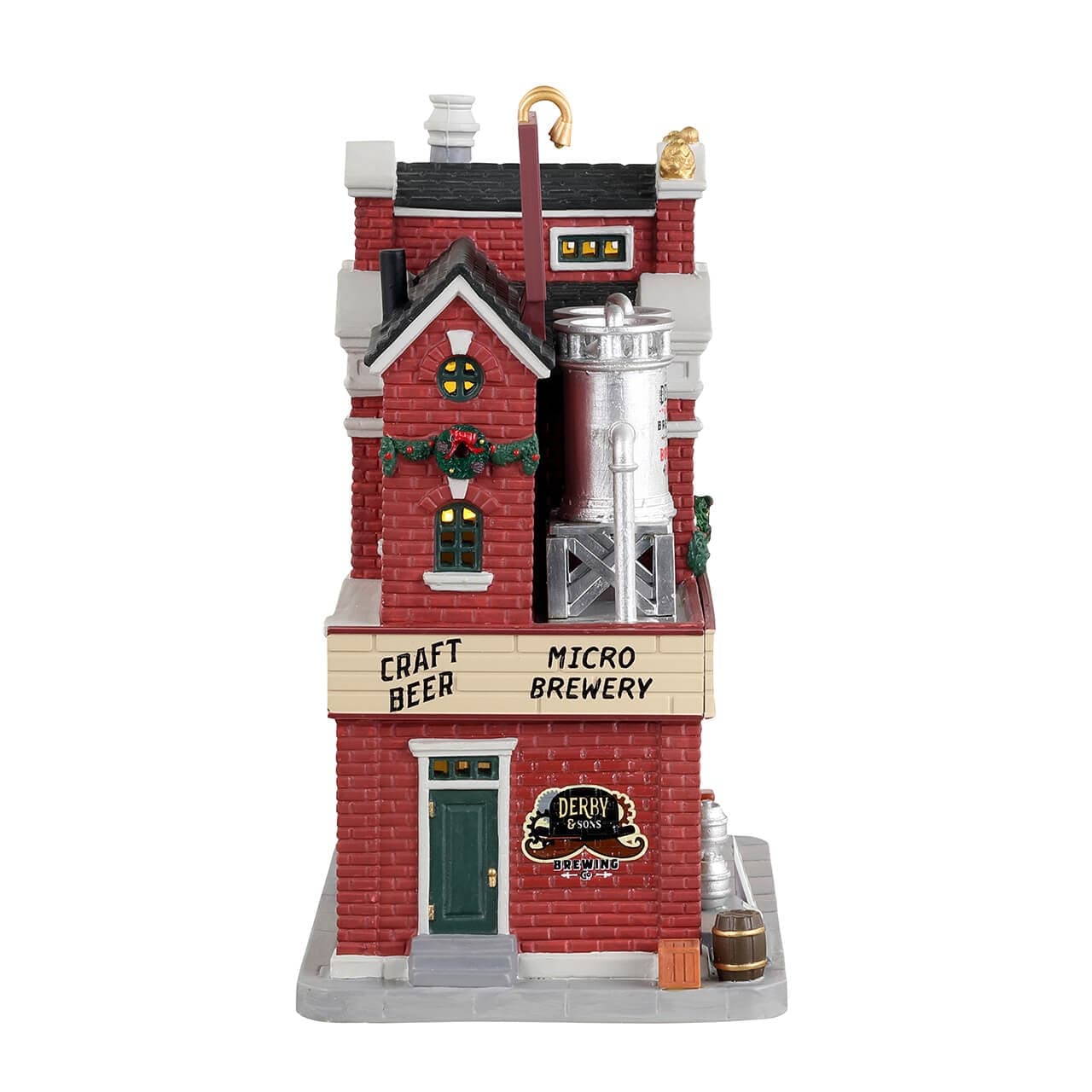 Decorazione "Derby & Sons Brewing Co." per Villaggio di Natale e presepe, in Porcellana da h 11,7 cm - 2