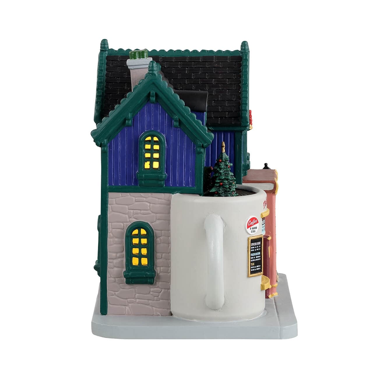 Decorazione "Café libri e birre" per Villaggio di Natale e presepe, in Porcellana da h 12,7 cm - 2