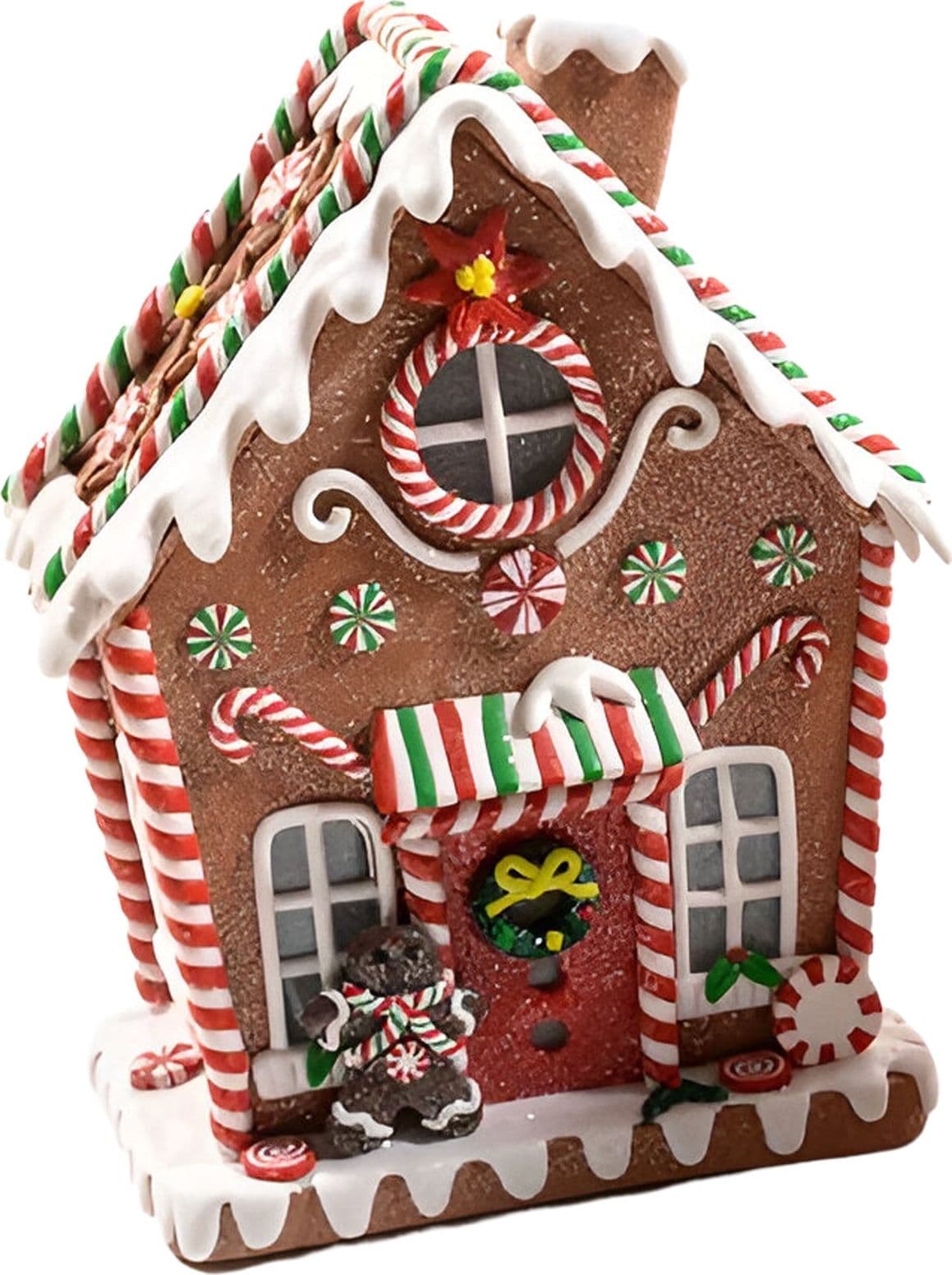 Casa di Marzapane in argilla morbida, edificio illuminato con Luci e LED, h 25 cm - 2