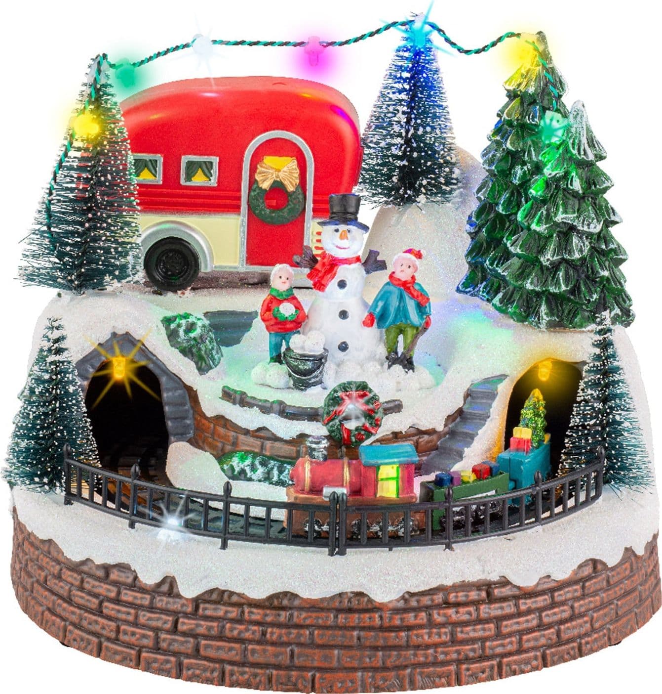 Scena animata per villaggio di Natale con personaggi con luci e movimento h 21 cm - 2