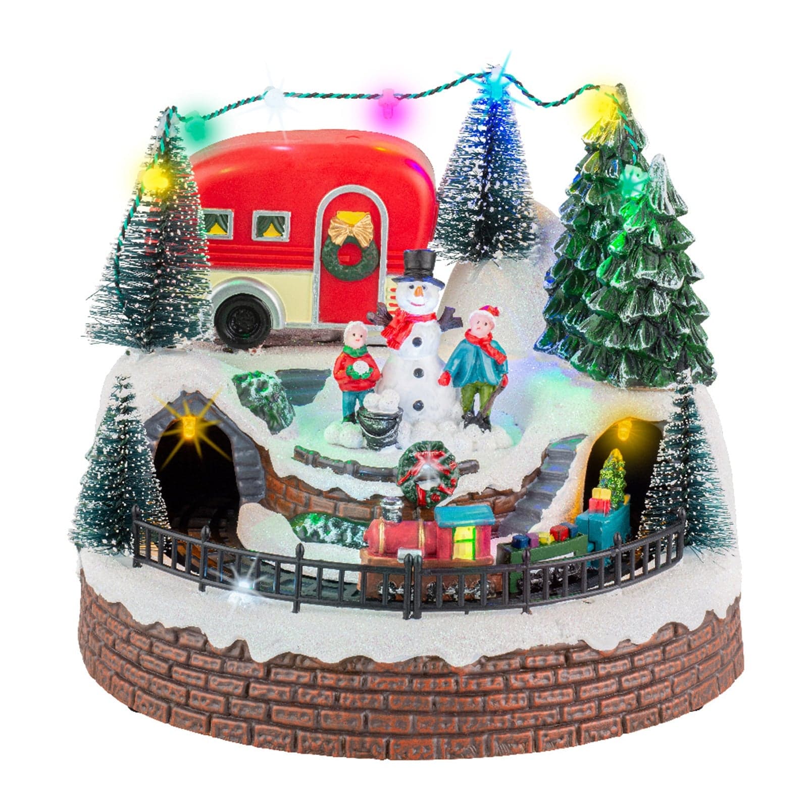 Scena animata per villaggio di Natale con personaggi con luci e movimento h 21 cm - 2