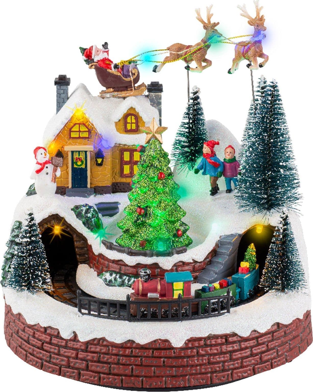 Scena animata per villaggio di Natale con personaggi con luci e movimento h 21 cm - 3