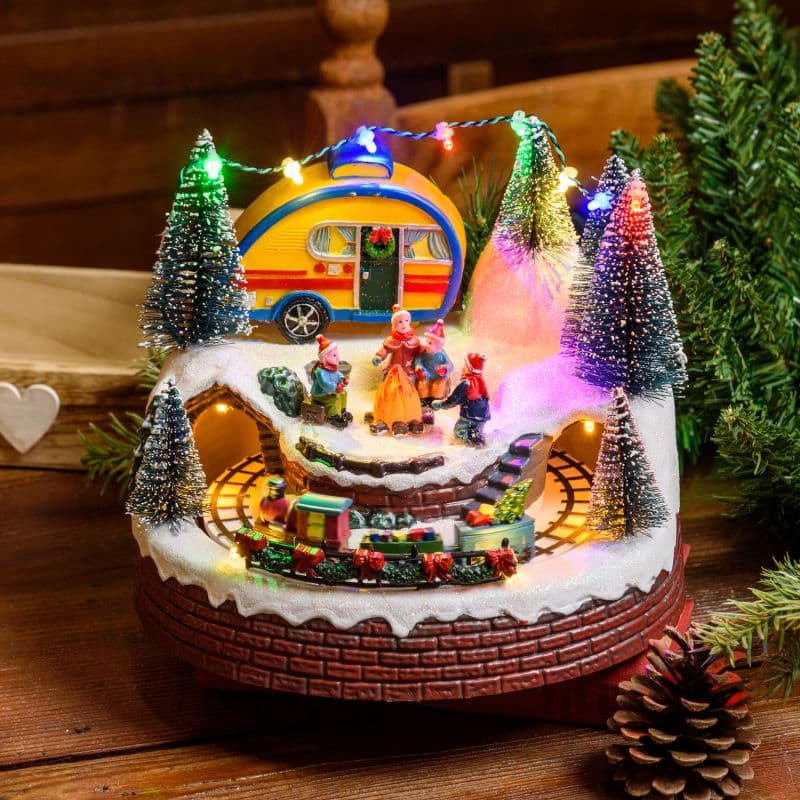 Scena animata per villaggio di Natale con personaggi con luci e movimento h 21 cm - 4