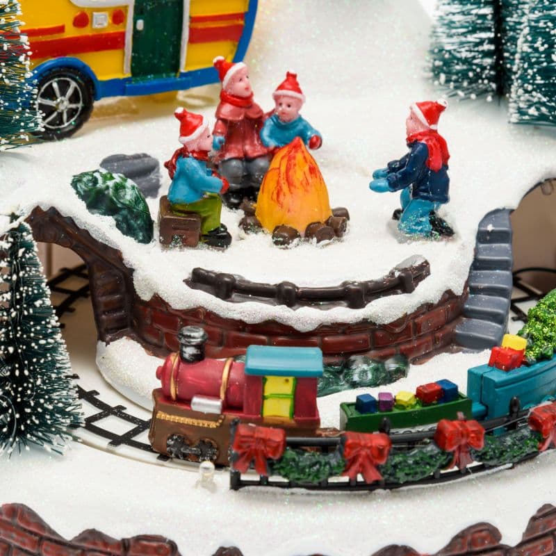 Scena animata per villaggio di Natale con personaggi con luci e movimento h 21 cm - 6