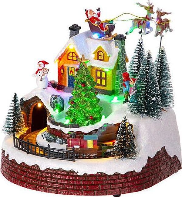 Scena animata per villaggio di Natale con personaggi con luci e movimento h 21 cm - 8