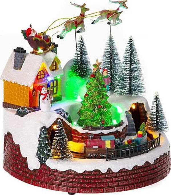 Scena animata per villaggio di Natale con personaggi con luci e movimento h 21 cm - 9