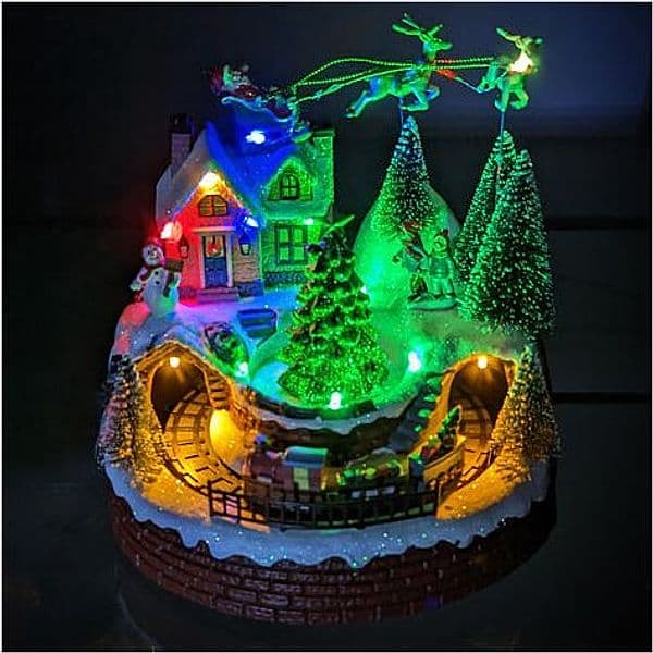 Scena animata per villaggio di Natale con personaggi con luci e movimento h 21 cm - 10