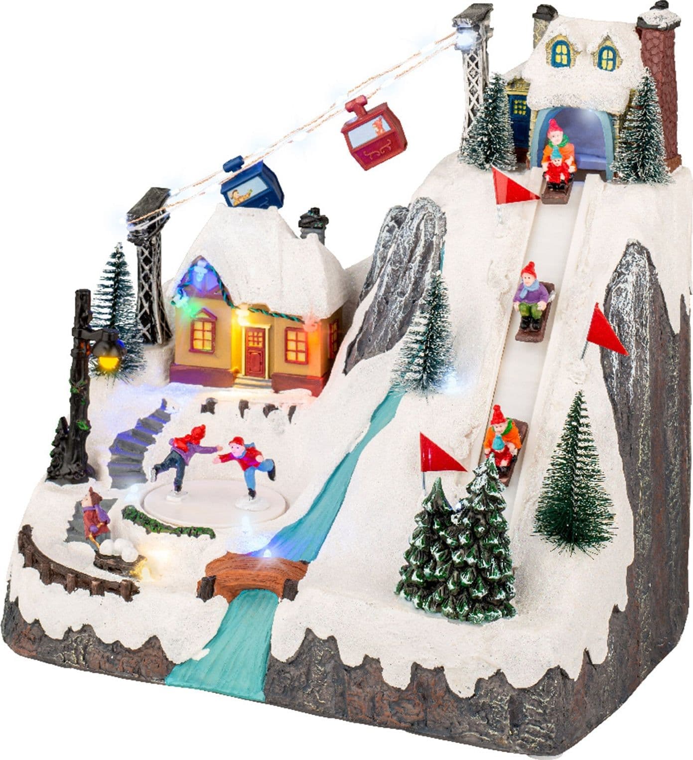 Scena animata con paesaggio di montagna per villaggio di Natale con personaggi h 28 cm - 2