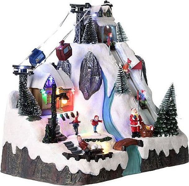Scena animata con paesaggio di montagna per villaggio di Natale con personaggi h 28 cm - 3