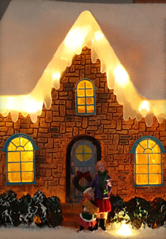 Casa innevata con luci a LED, edificio per villaggio di Natale, da 27 x 17 x 25 cm - 4