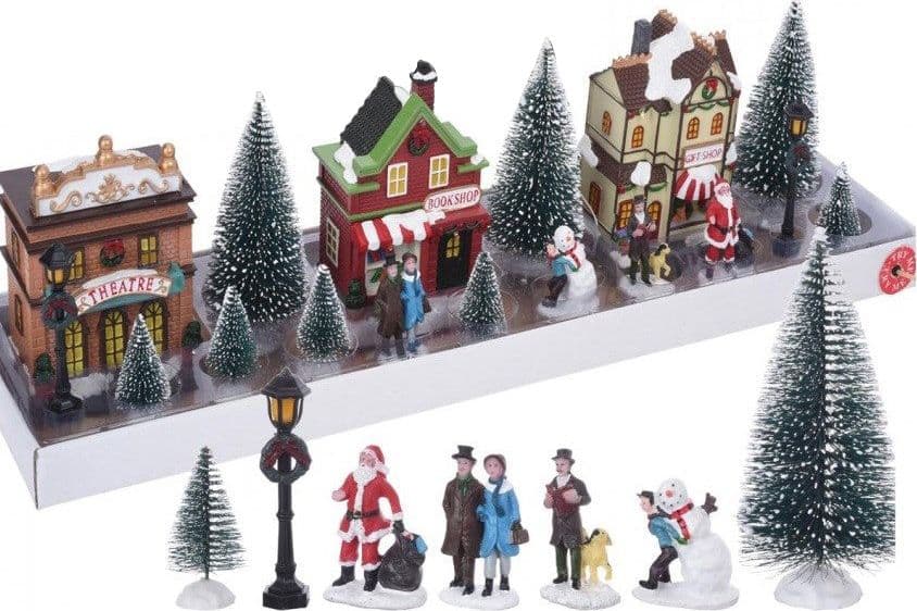 Villaggio di Natale completo, con led luminosi a batteria, decorazione natalizia da 17 pezzi - 2