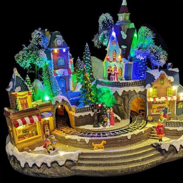 Scena animata a Led con case e albero di natale con luci e movimenti 30 cm - 3