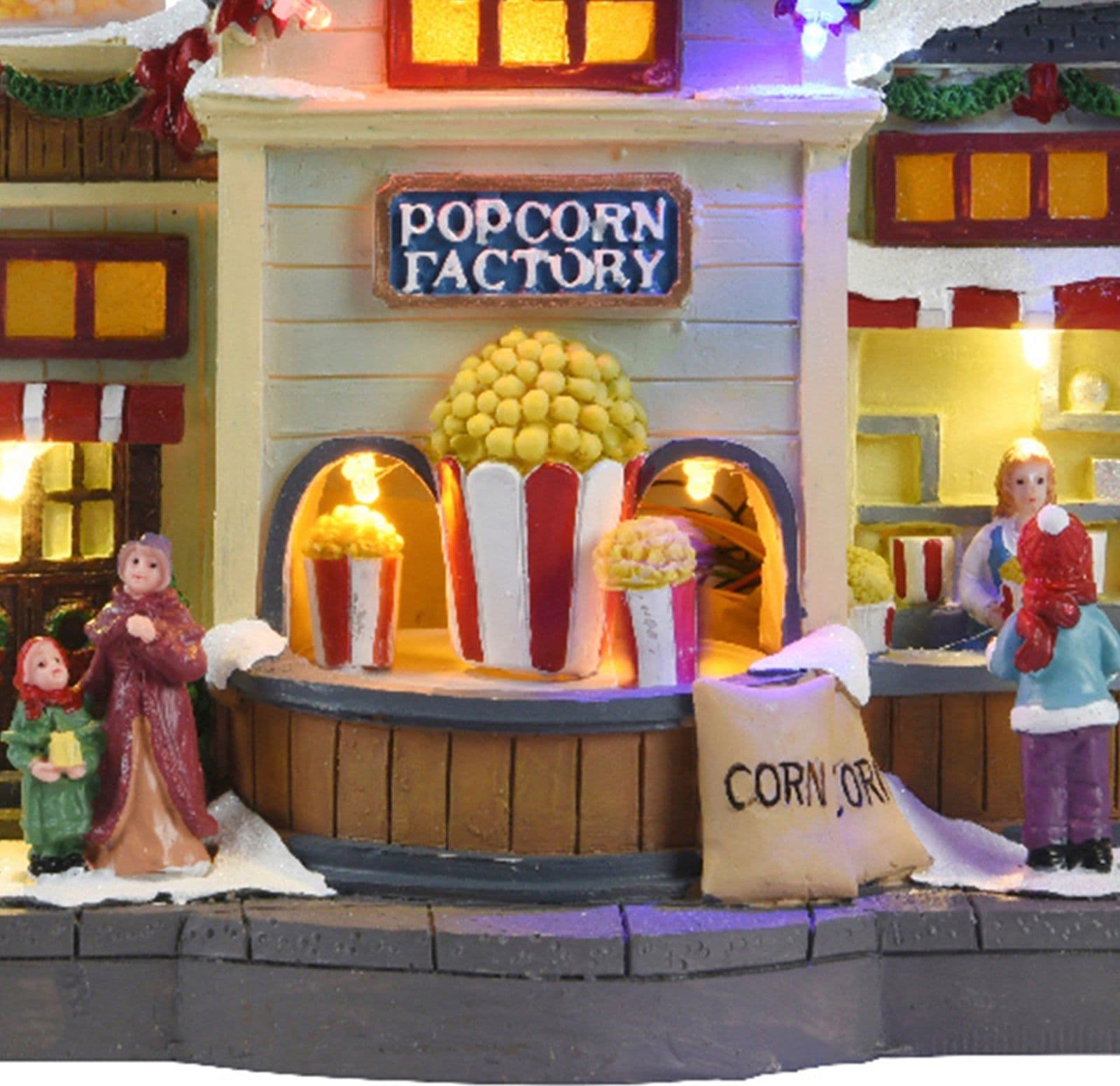 Scena animata "Negozio di pop corn" per villaggio di Natale con personaggi h 22 cm - 2