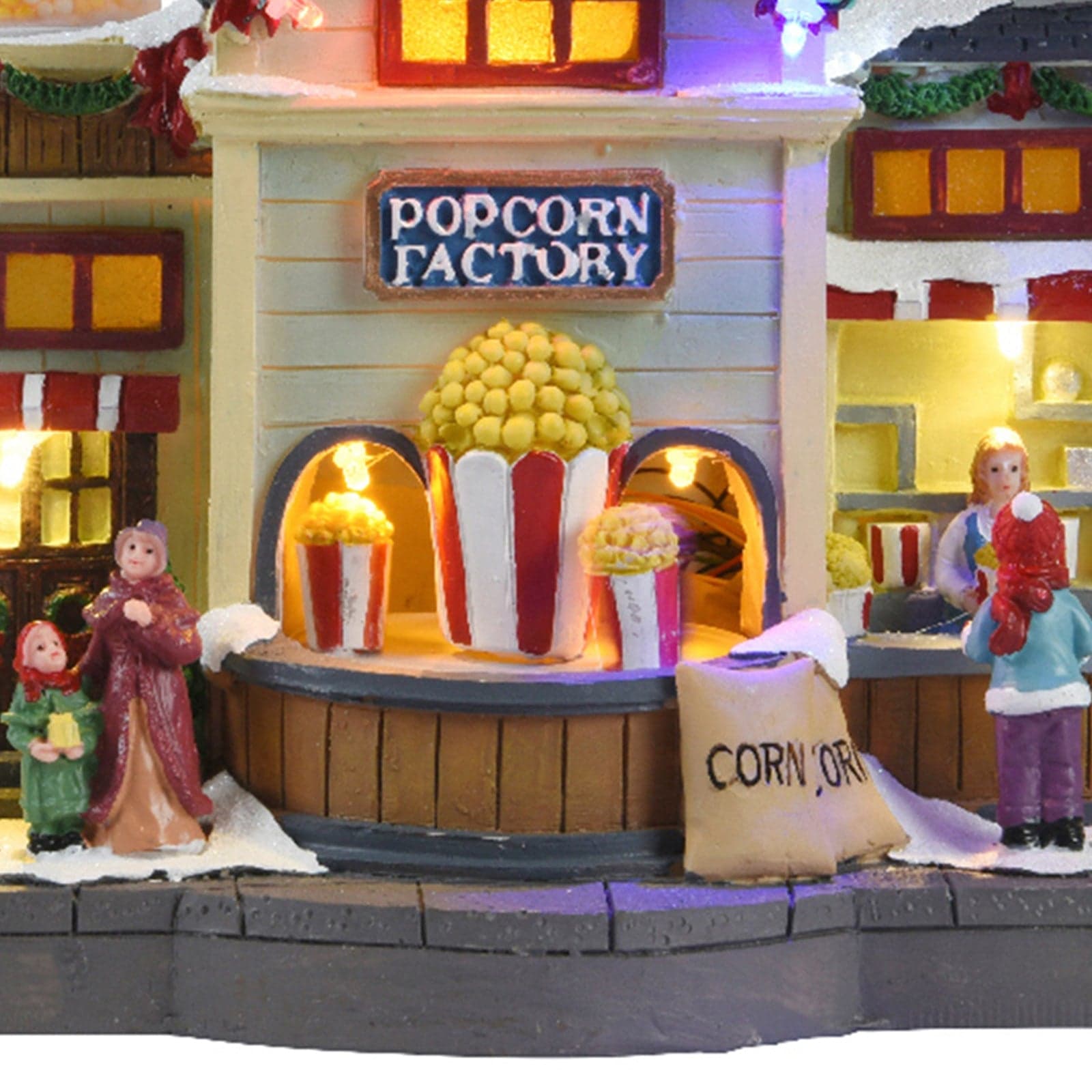 Scena animata "Negozio di pop corn" per villaggio di Natale con personaggi h 22 cm - 2