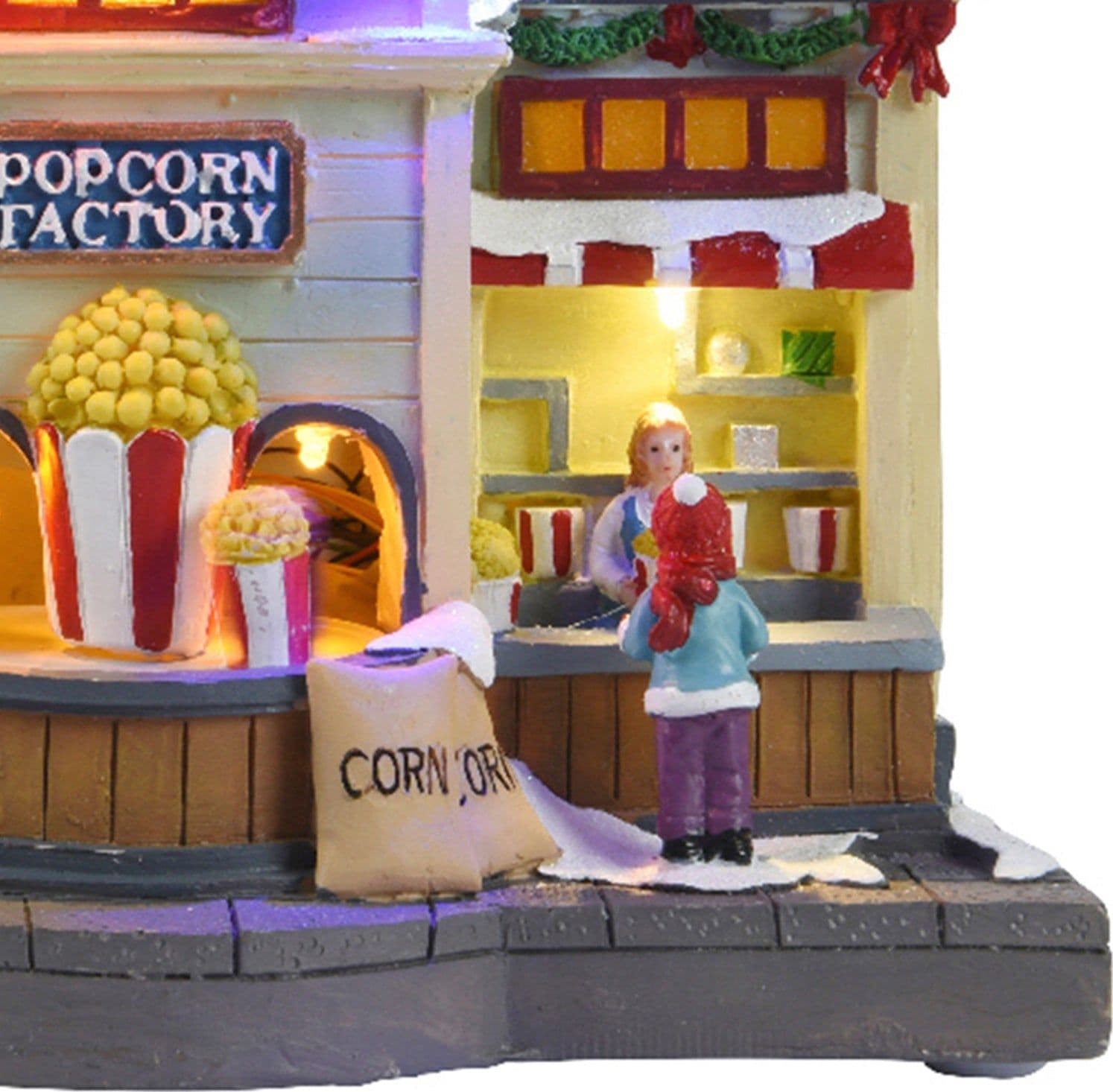 Scena animata "Negozio di pop corn" per villaggio di Natale con personaggi h 22 cm - 5