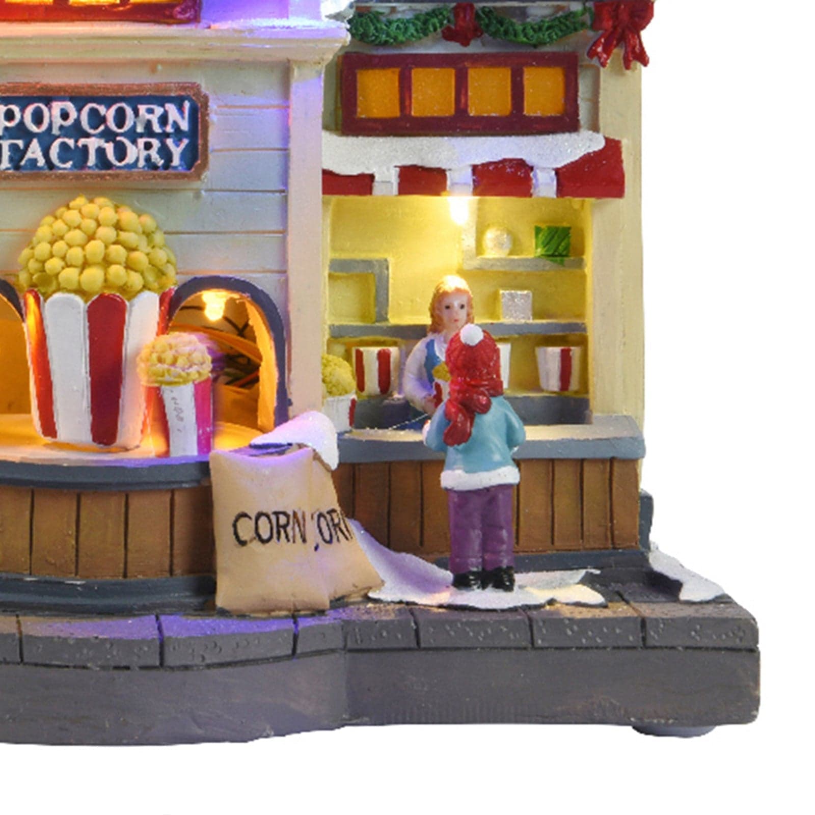 Scena animata "Negozio di pop corn" per villaggio di Natale con personaggi h 22 cm - 5