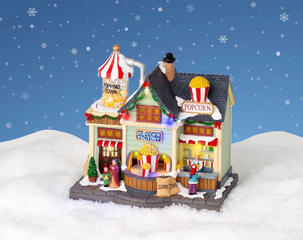 Scena animata "Negozio di pop corn" per villaggio di Natale con personaggi h 22 cm - 6