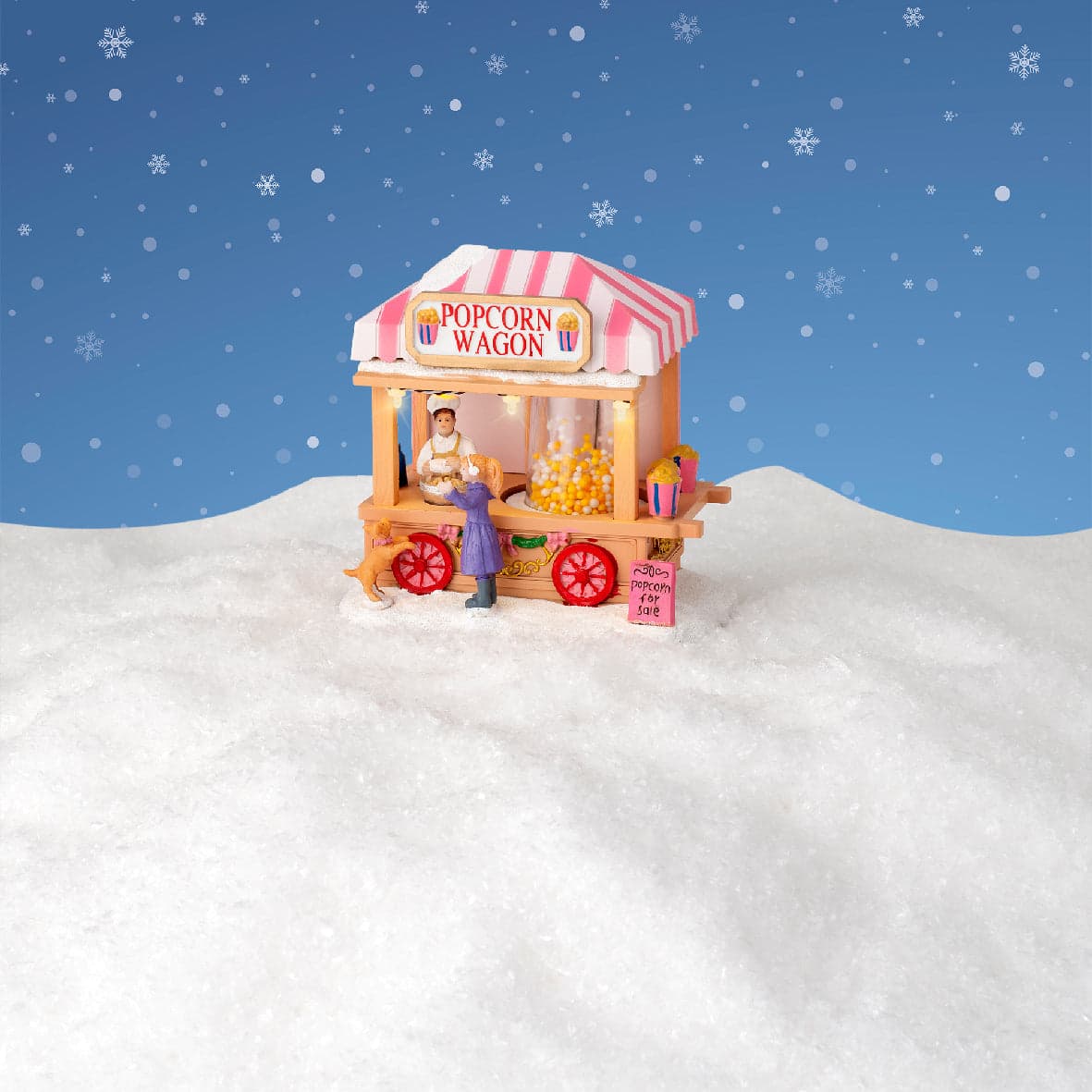Scena animata "Negozio di pop corn" per villaggio di Natale con personaggi h 14 cm - 2