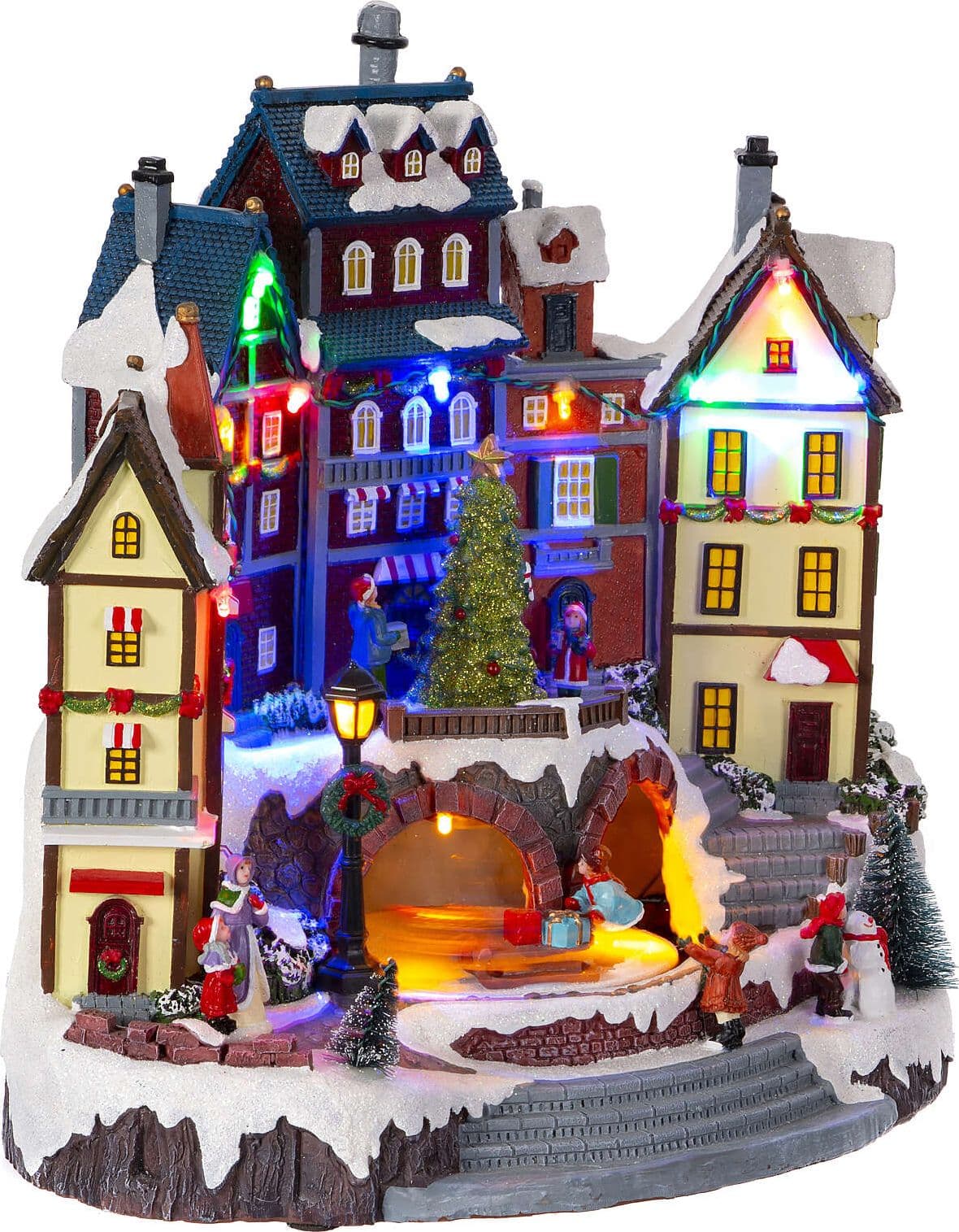 Scena animata a Led con case e albero di natale con luci e movimenti 31 cm - 2