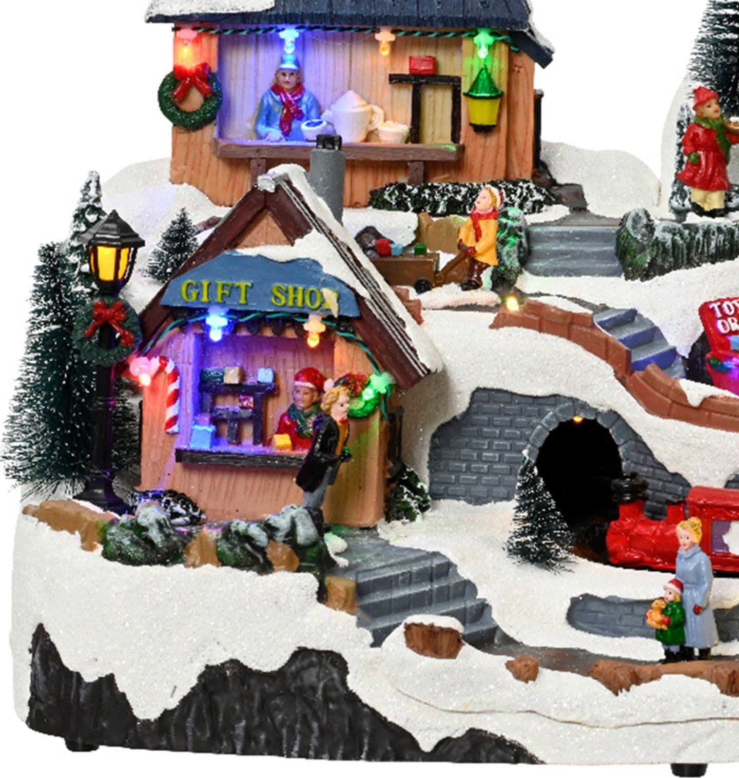 Scena animata a Led con negozi e babbo natale con luci e movimenti 40 cm - 3